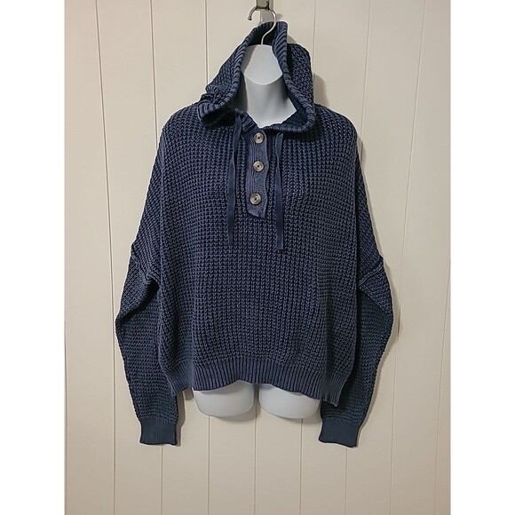 Natural Reflections Sweater Hoodie Womens Size Large Blue Knit Fall Winter - Picture 2 of 10